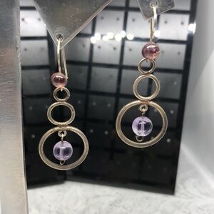 Sterling silver 925 long circle round dangle earrings artisan elegant statement.